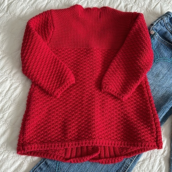 4T vintage western style wide leg, denim jeans + red somebody loves me cardigan - Picture 5 of 15